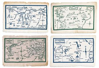 (PICTORIAL MAPS.) The Crawfords. Group of 21 hand-printed textile maps.